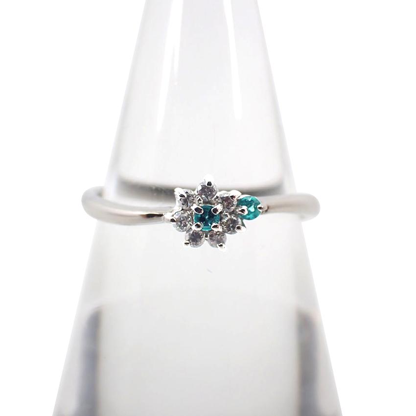 中古】Pt900 パライバトルマリン/ダイヤ リング /10号/g507-42