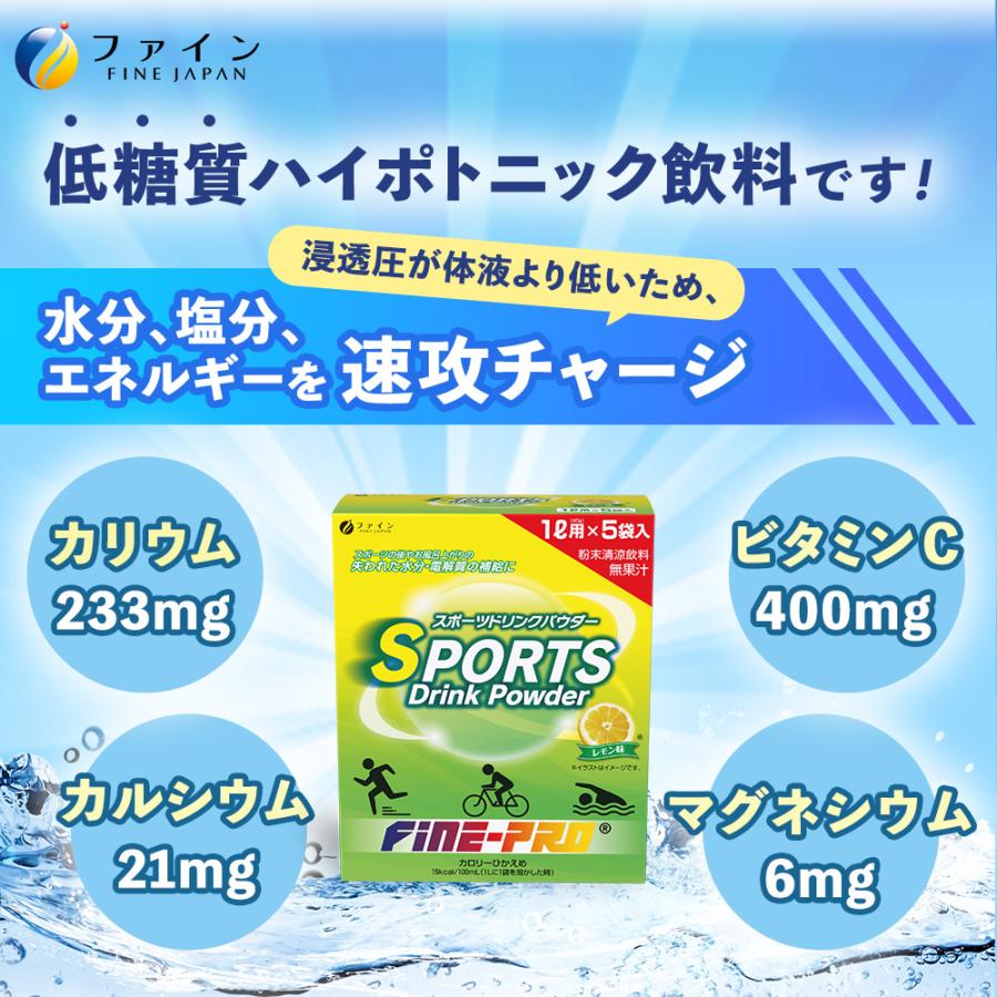 スポーツドリンク パウダー レモン 味 200g(40g×5袋) 20箱 粉末 安い 粉 1L クエン酸 水分補給 熱中対策 カロリー 控えめ 低カロリー ファイン｜fine-kagaku｜04