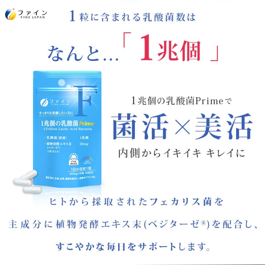 1兆個の乳酸菌 Prime 30日分 30粒 3個セット オンライン限定 乳酸菌 サプリ サプリメント マルトデキストリン デキストリン フェリカス菌 ベジカプセル FINE｜fine-kagaku｜03