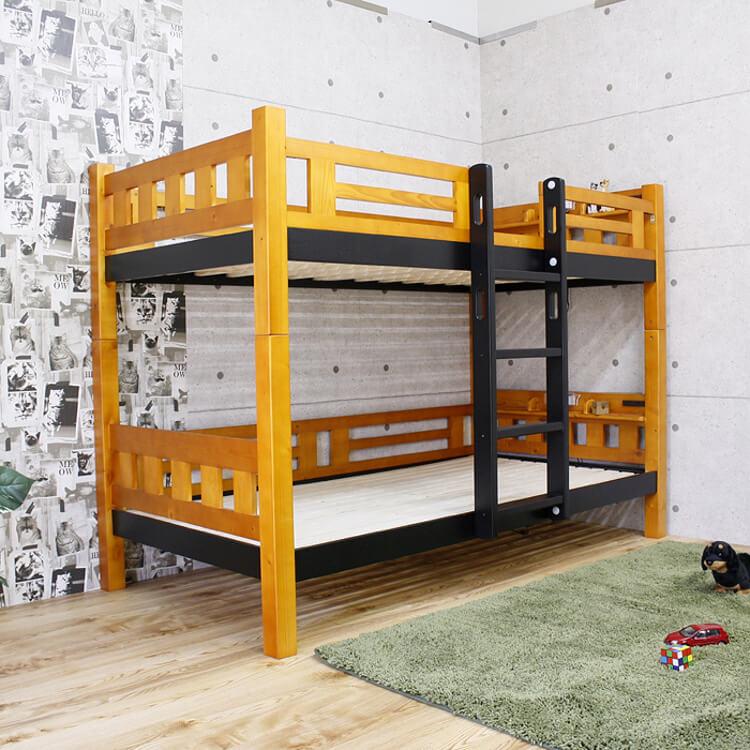 2段ベッド 天然木 パイン材 棚 照明 2口 コンセント付 すのこ シングル ベッド 垂直はしご 省スペース 通気性 シンプル 二段ベッド インテリア 家具