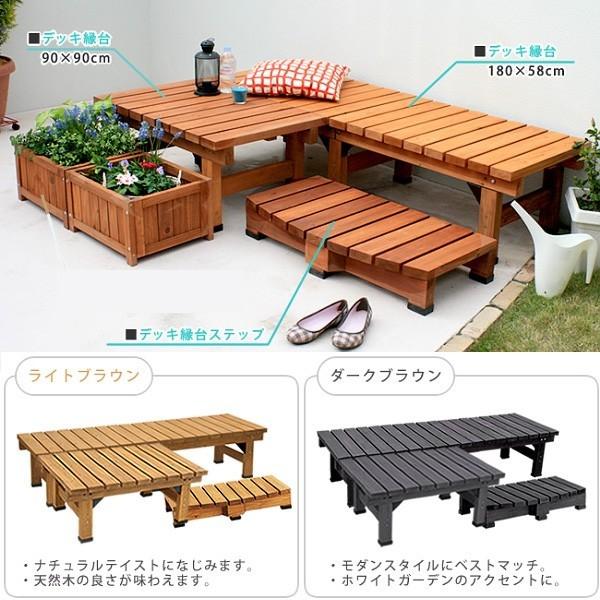 ウッドデッキ 180×58 2台連結 ステップ 3点セット 縁台 ベンチ ウッド 庭 ＤＩＹ ガーデン二ング ベランダ 縁側 ガーデン テラス バルコニー 送料無料_3