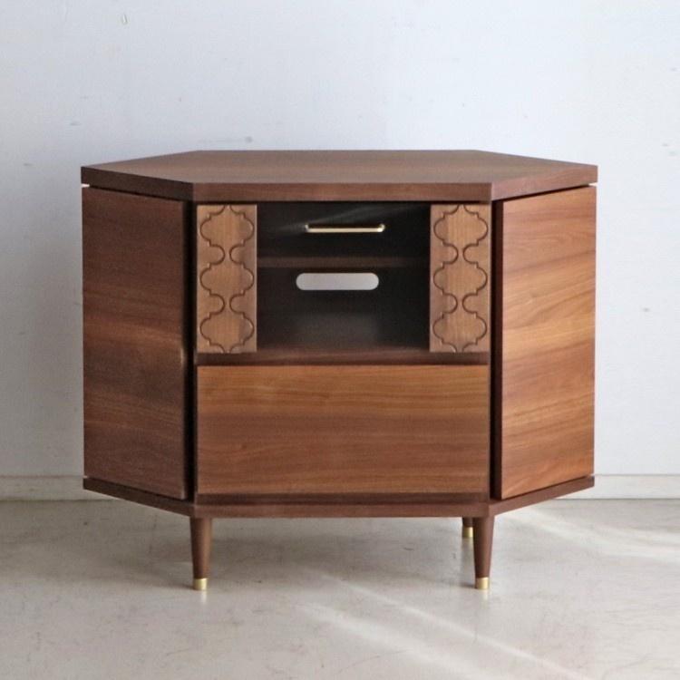 デザイン コーナー ローボード テレビ台 幅90cm モロッカン柄 キャビネット 引き出し フラップ 扉 収納 リビング ボード インテリア 家具 ゼリージュ 送料無料 ウレタン塗装