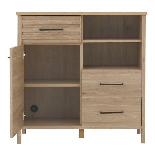 木目調 リビング ボード 幅88.6cm 脚付 ミドルボード ラック 引き出し 扉 オープン 棚 収納 コード穴付 ディスプレイ デザイン キャビネット シェルフ 送料無料 |  | 08