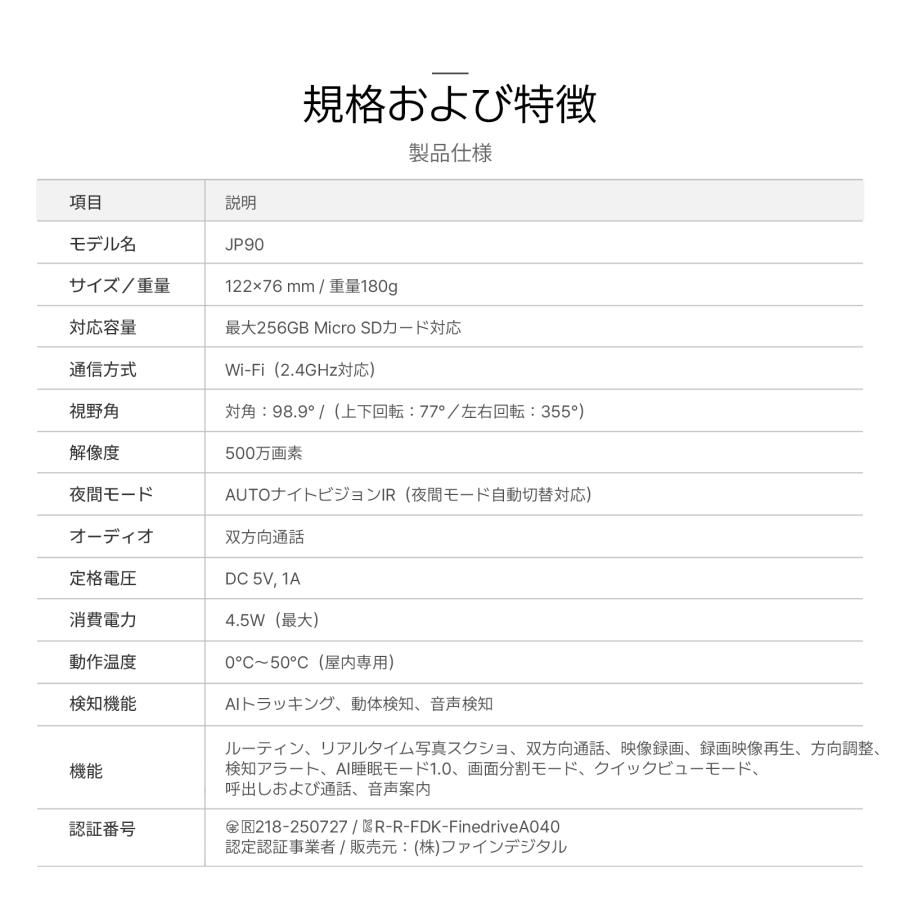 防犯カメラ ★2025NEW！新発売記念セール中★ ネットワークカメラ FINEVu JP90 見守りカメラ 500万画素 ペットカメラ 睡眠モード 自動追跡 爆買 |  | 20