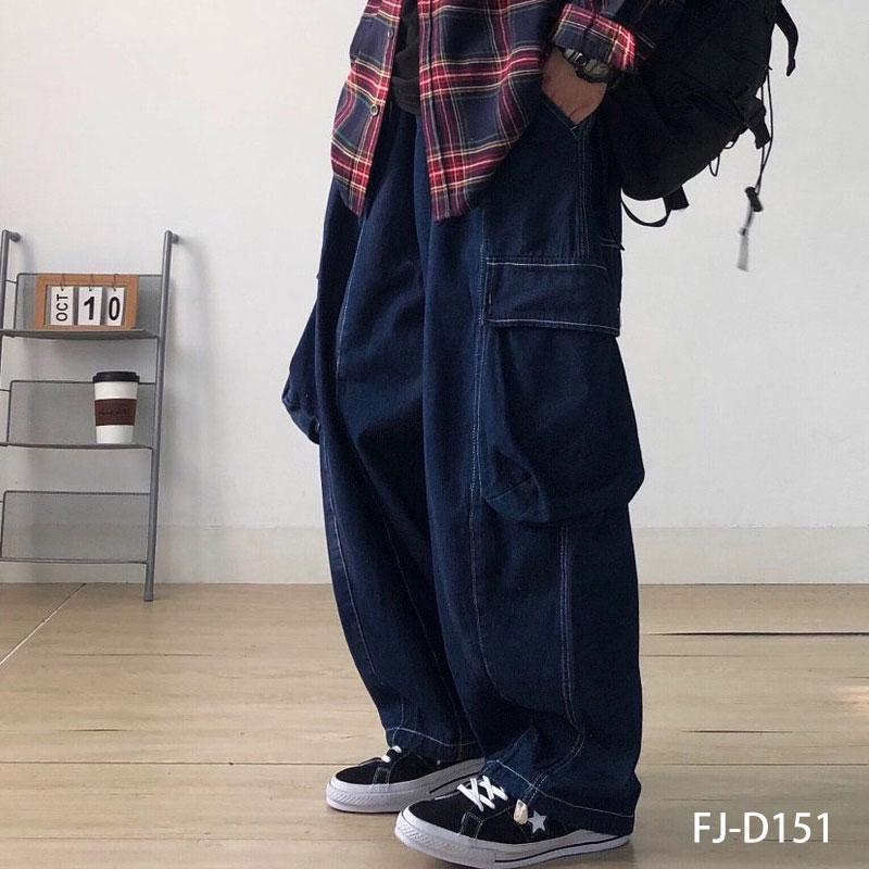 サーカスデニムパンツ メンズ インディゴ デニム ルーズ ワイド カーゴ