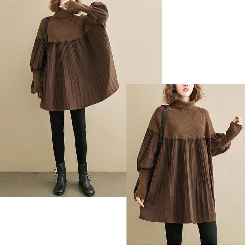 極美品✨プリーツプリーズ チュニック ワンピース 長袖 ハイネック 総柄 3 finefinefk_fj-d153