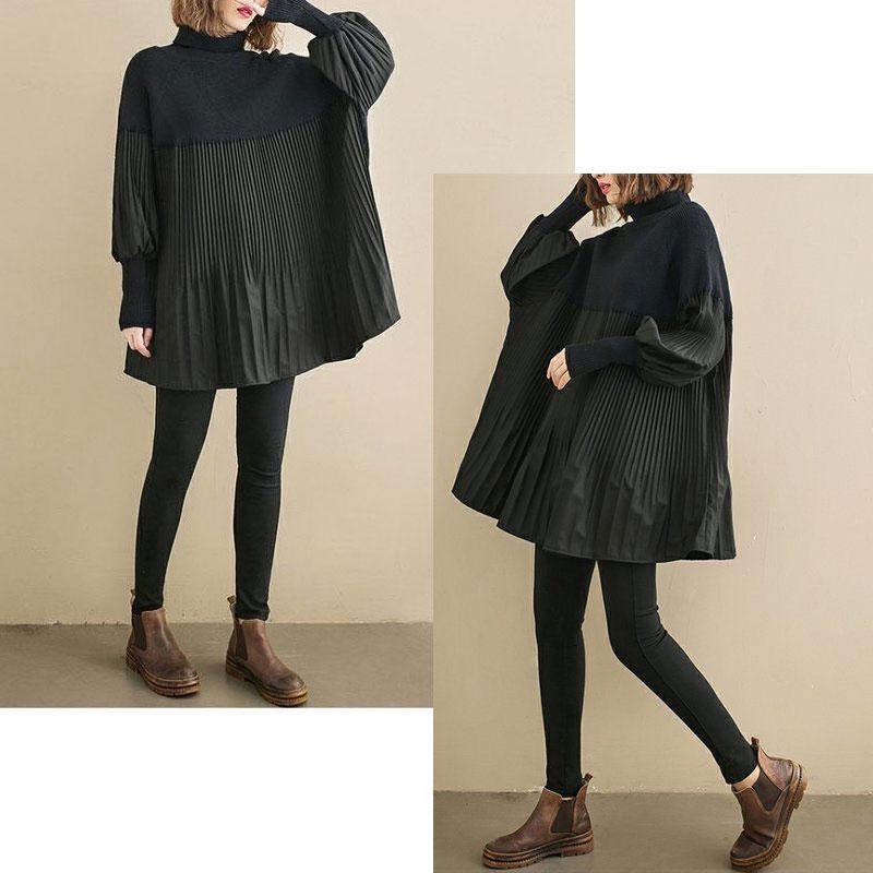 極美品✨プリーツプリーズ チュニック ワンピース 長袖 ハイネック 総柄 3 プリーツニットプルオーバー チュニック レディース 春 秋 異素材