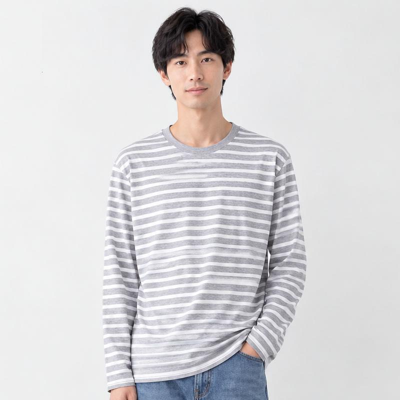 ボーダー Tシャツ メンズ 長袖 ロング ロンT カットソー クルーネック