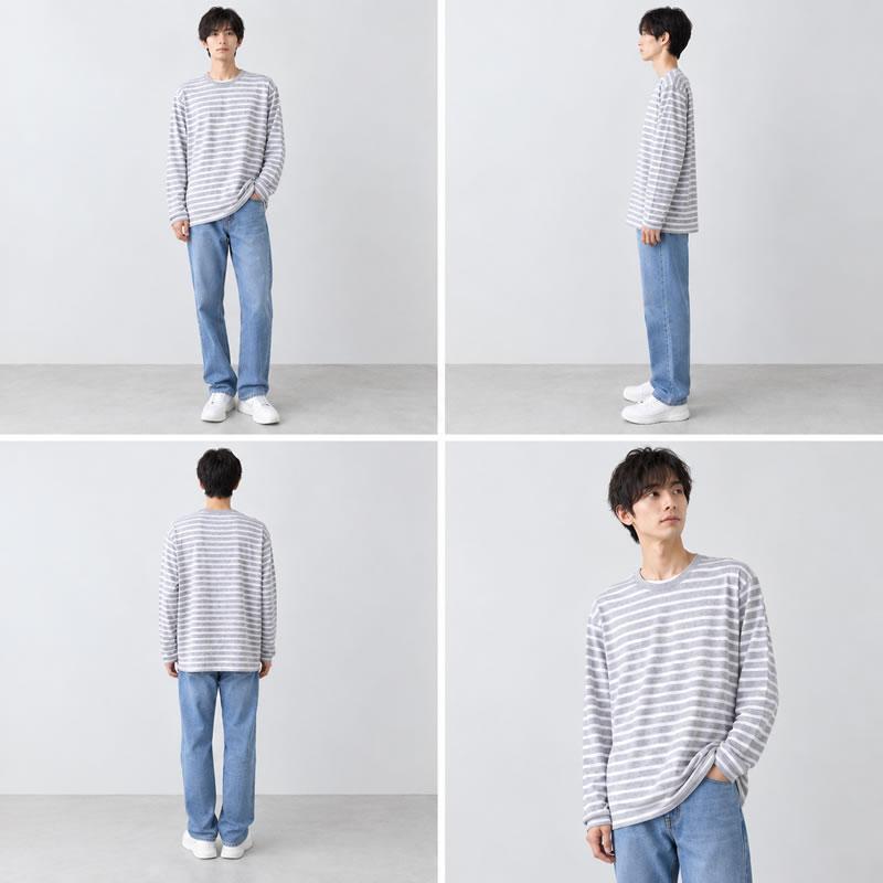 ボーダー Tシャツ メンズ 長袖 ロング ロンT カットソー クルーネック