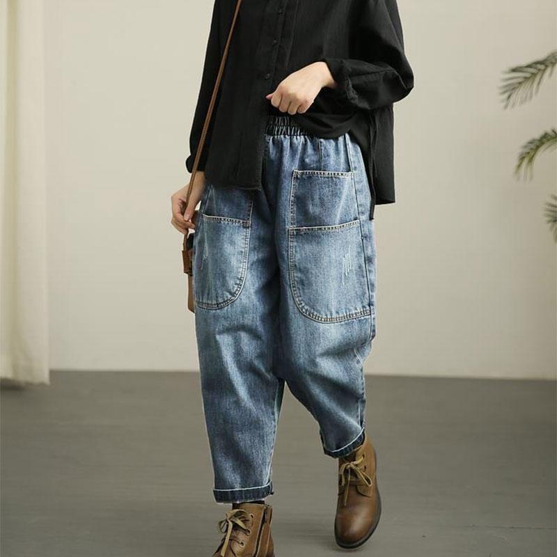 訳あり サルエル デニム パンツ 細見え 体型カバー 腰周り ゆったり