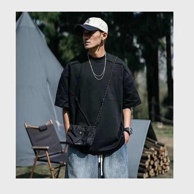 Munsingwear 半袖シャツ パッチワーク風デザイン Lサイズ メンズTシャツ デザイン パッチワーク風 切り替え シャツ 半袖