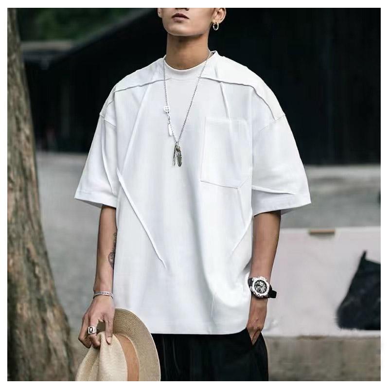 メンズTシャツ デザイン パッチワーク風 切り替え シャツ 半袖