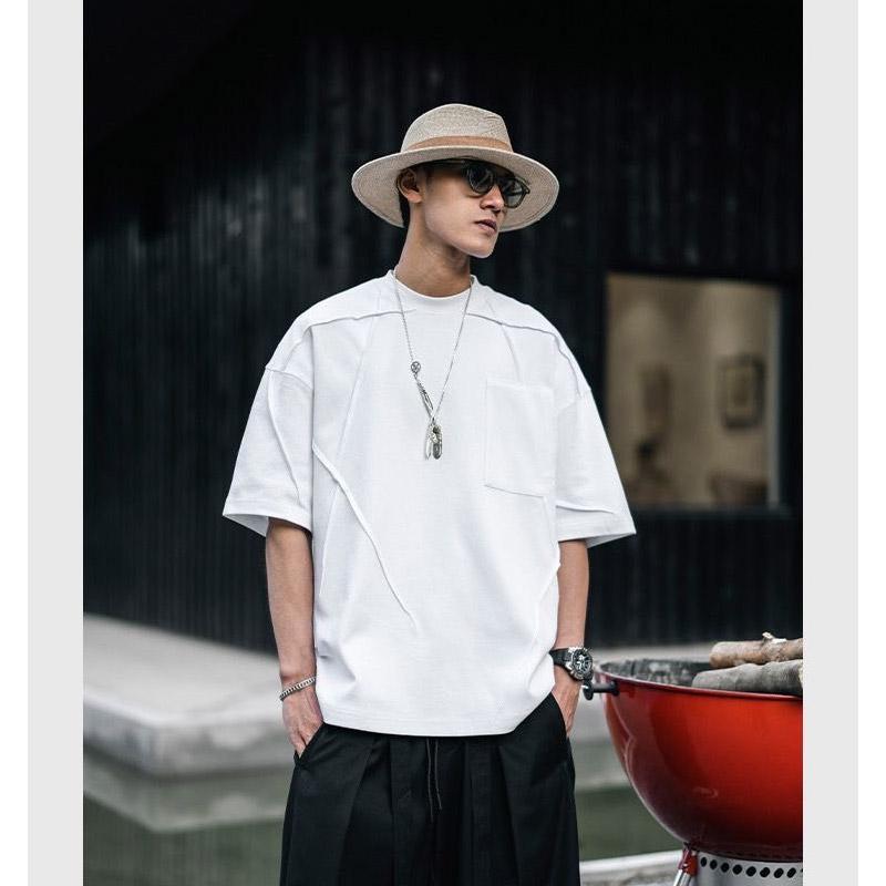 メンズTシャツ デザイン パッチワーク風 切り替え シャツ 半袖