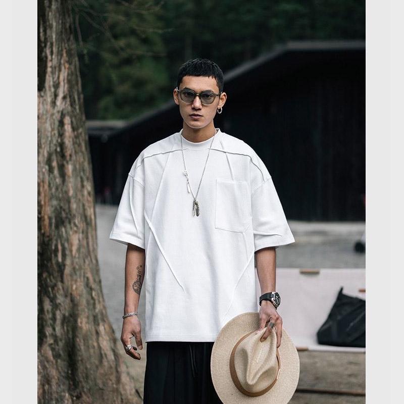 メンズTシャツ デザイン パッチワーク風 切り替え シャツ 半袖