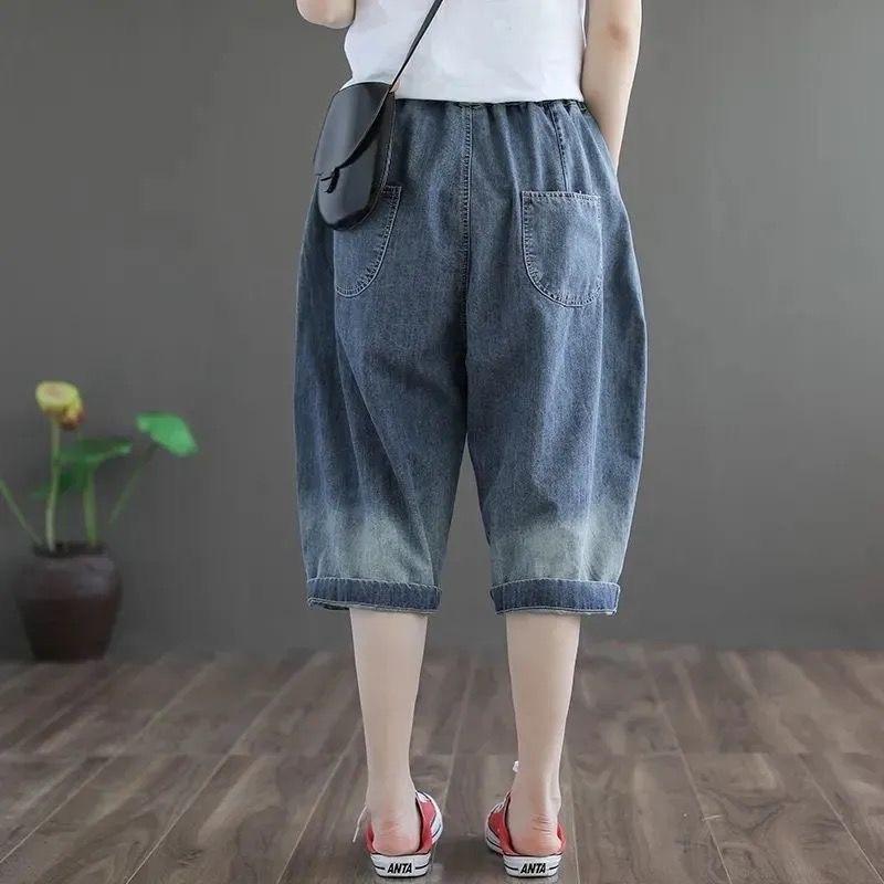 リミフュデニムダークグレー サルエルパンツ デニムハーフパンツ 極太 ダメージ サルエル ハーフ カーゴパンツ デニム 7分丈