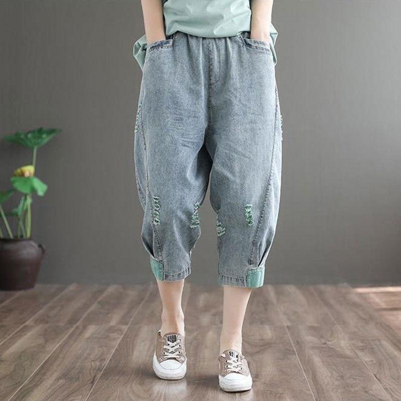 7分丈 サルエル デニムパンツ スラウチ デニム パンツ ダメージ