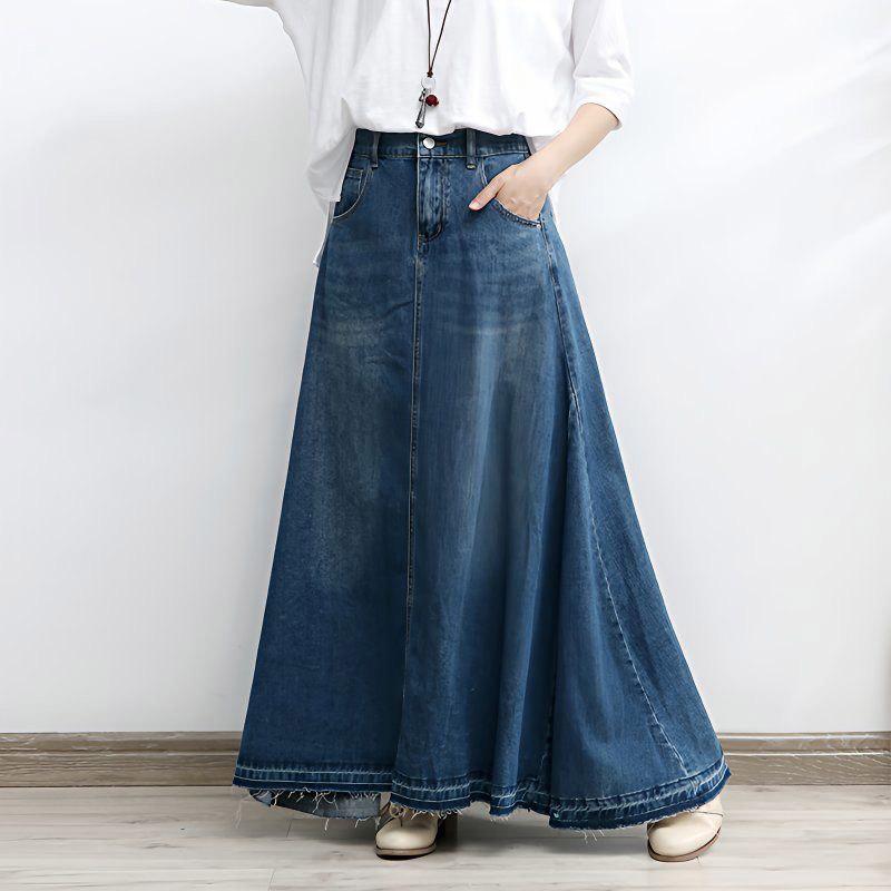 スカート レディース フレア ロングスカート ロング丈 デニムスカート