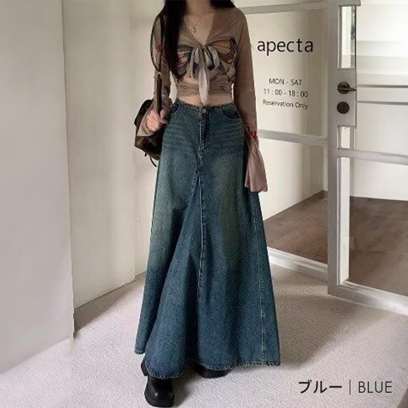 Adonisisデニムフレアロングスカート デニムロングスカート スカート ロング デニム レディース マキシ丈
