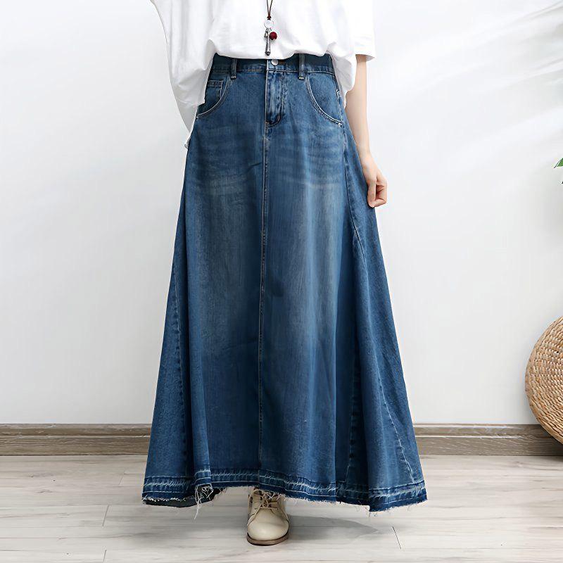 スカート レディース フレア ロングスカート ロング丈 デニムスカート