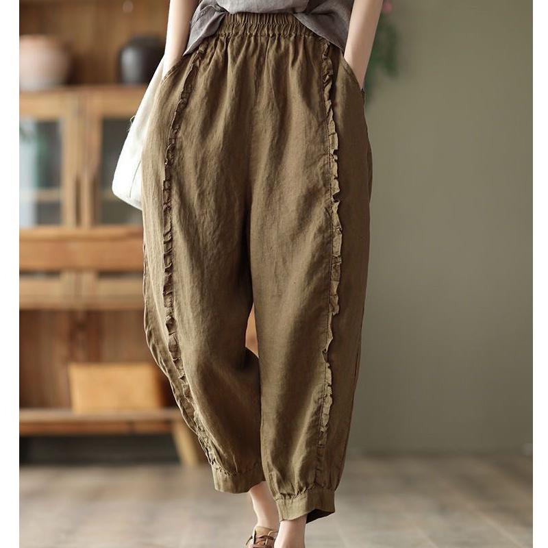 フリルデザイン付き サーカスパンツ レディース バルーン サルエル 綿