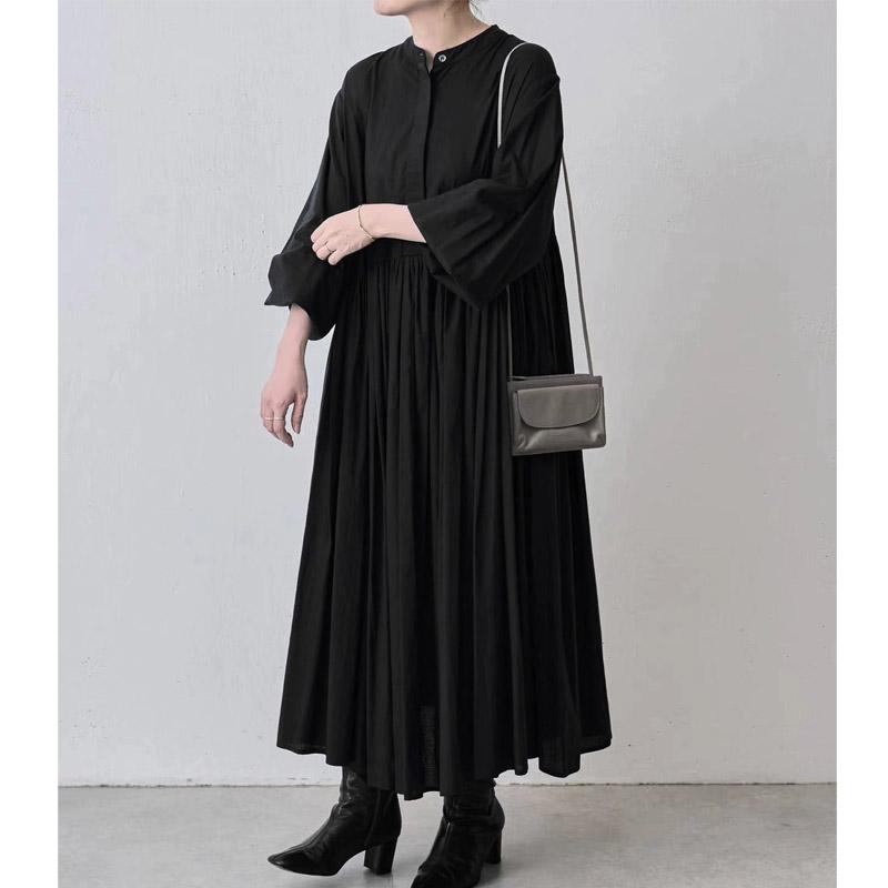 ギャザーワンピース ロングシャツワンピース コットン レディース 長袖