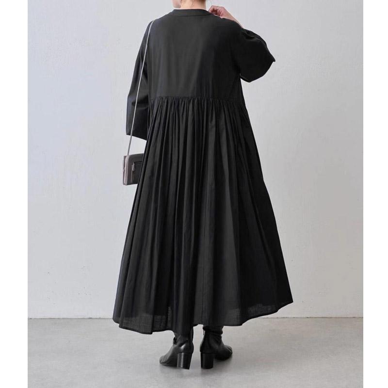ギャザーワンピース ロングシャツワンピース コットン レディース 長袖
