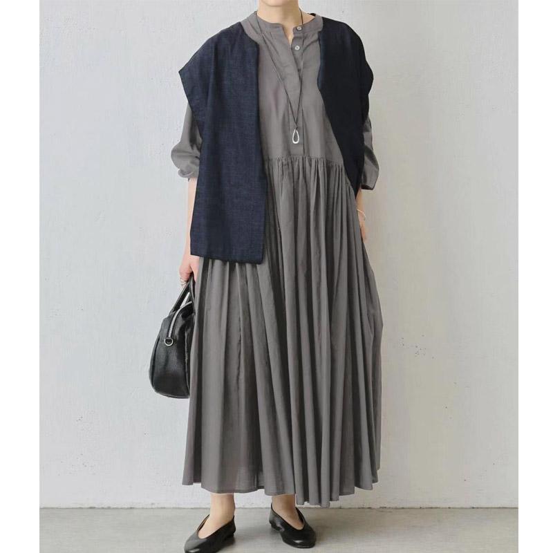 ギャザーワンピース ロングシャツワンピース コットン レディース 長袖