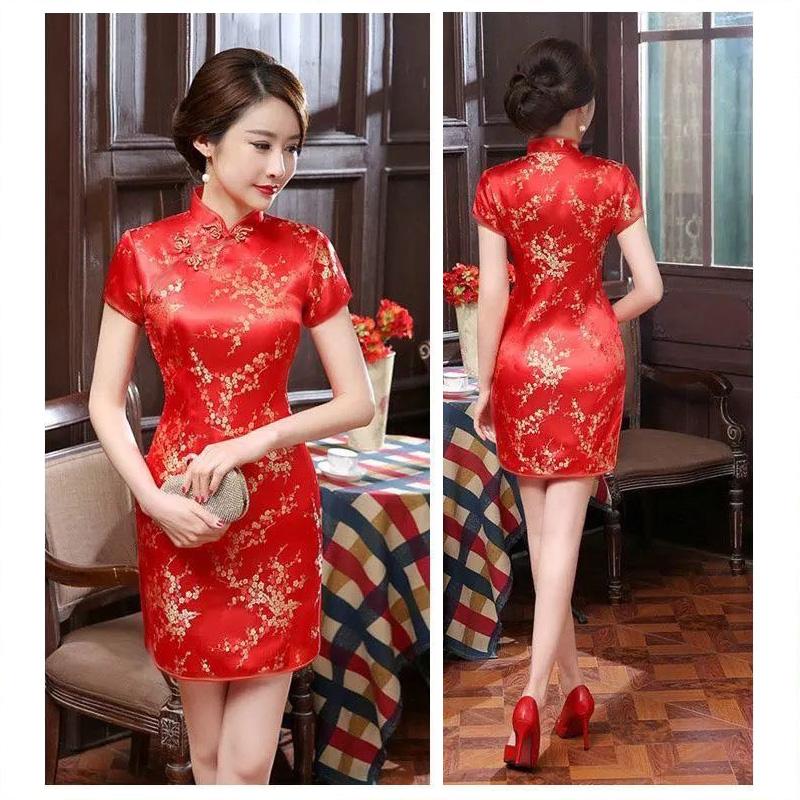 チャイナドレス ミニ丈 梅花柄 チャイナ服 パーティ ドレス コスプレ