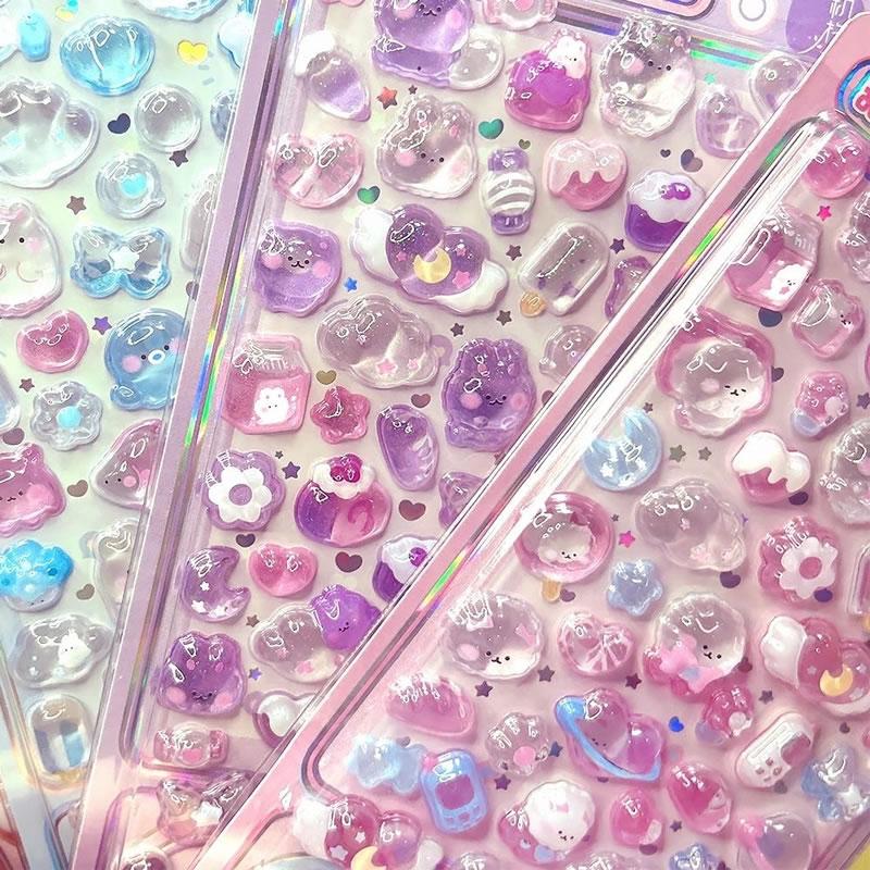 ぷくぷく 立体 シール 4枚 セット かわいい ぷっくり キラキラ 交換