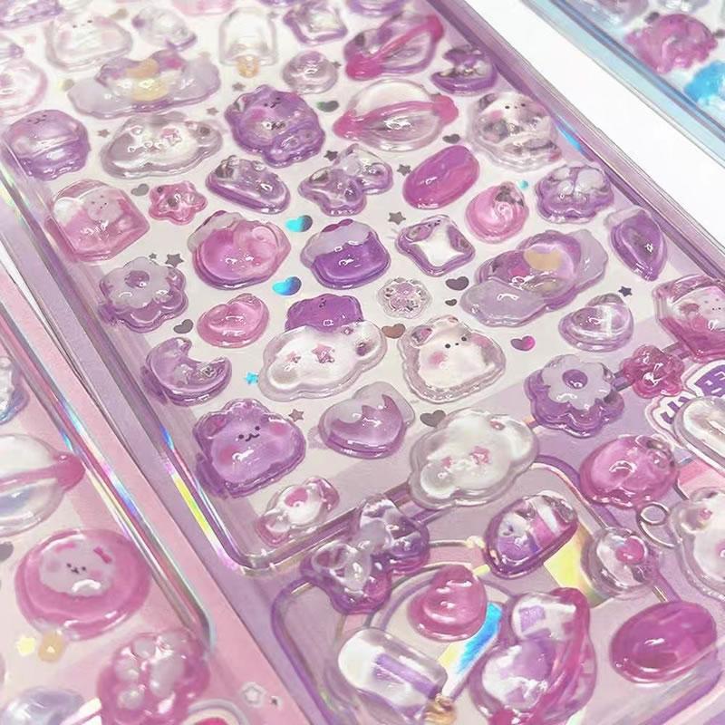 ぷくぷく 立体 シール 4枚 セット かわいい ぷっくり キラキラ 交換