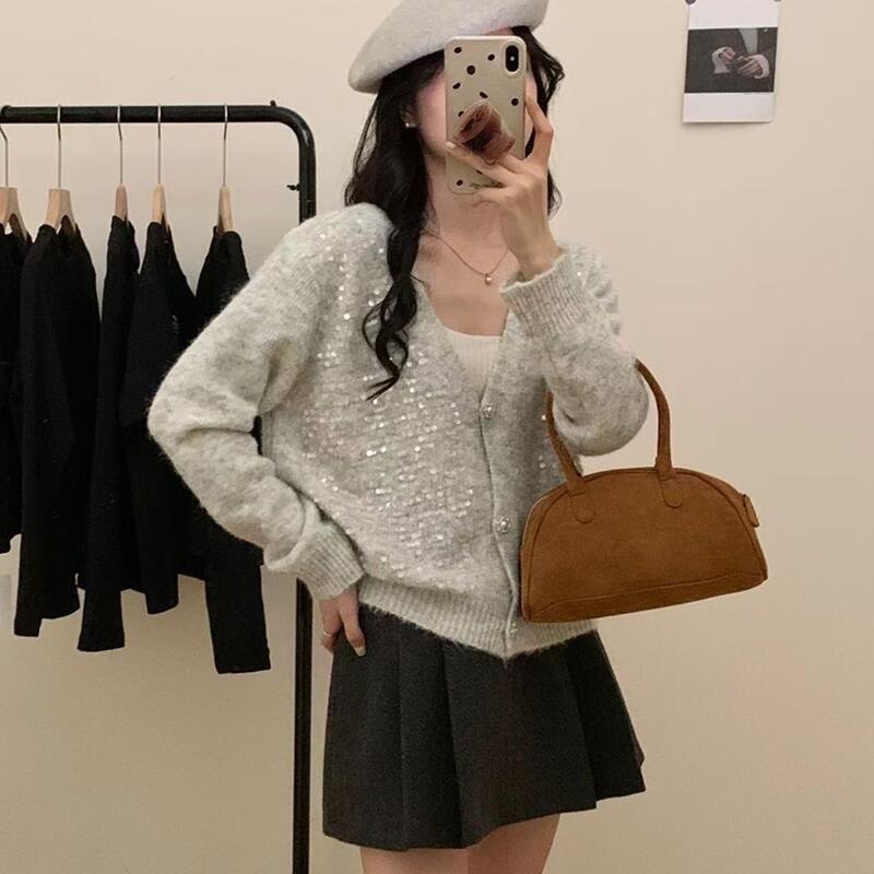 スパンコールカーディガン ニットカーディガン レディース ラメ