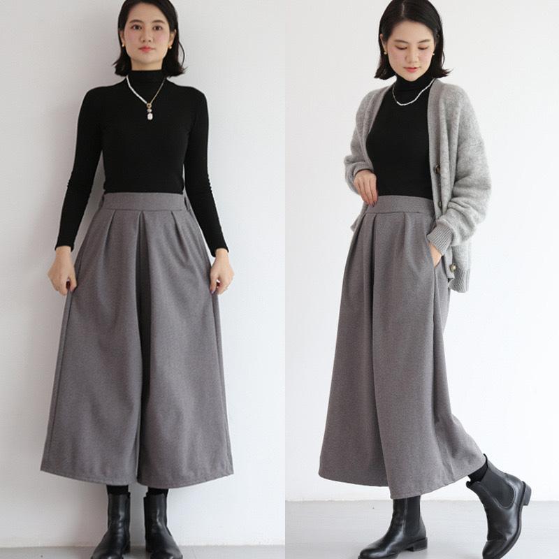 ワイドパンツ レディース 秋冬 暖かい アンクルパンツ タック加工