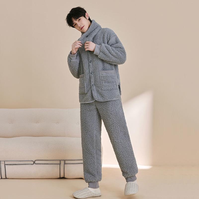 ボア パジャマ 防寒 上下 セット メンズ もこもこ ネックウォーマー 裏