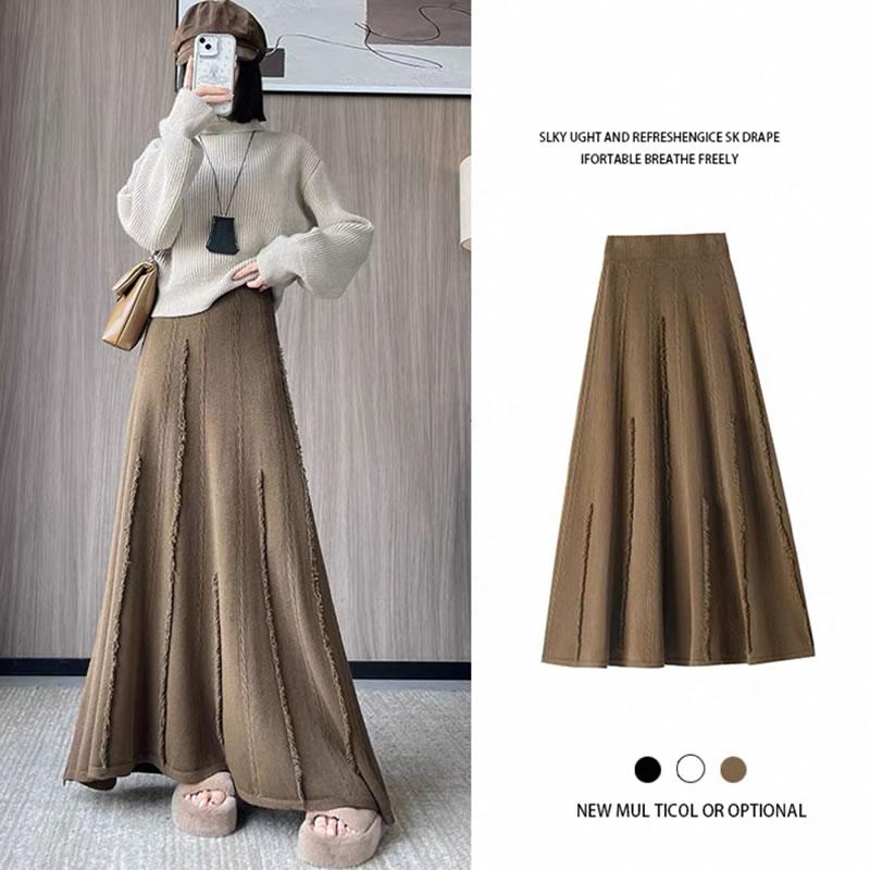 FINE JAPAN スカート ロング 秋 冬 カラー ニット マキシ丈 Aライン