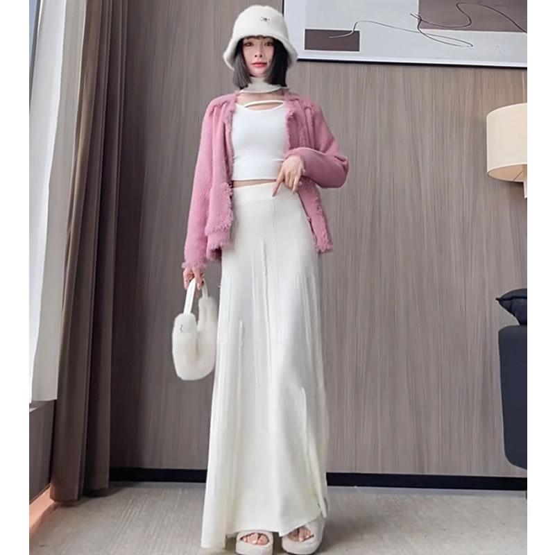 FINE JAPAN スカート ロング 秋 冬 カラー ニット マキシ丈 Aライン