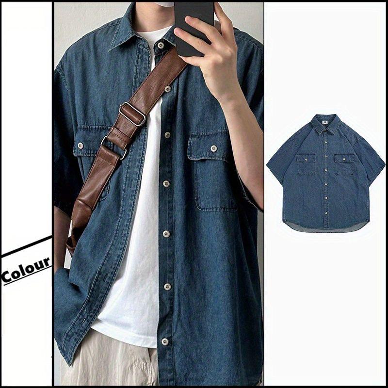 デニム シャツ メンズ 半袖 綿混シャツ ゆったりスタイル コットン