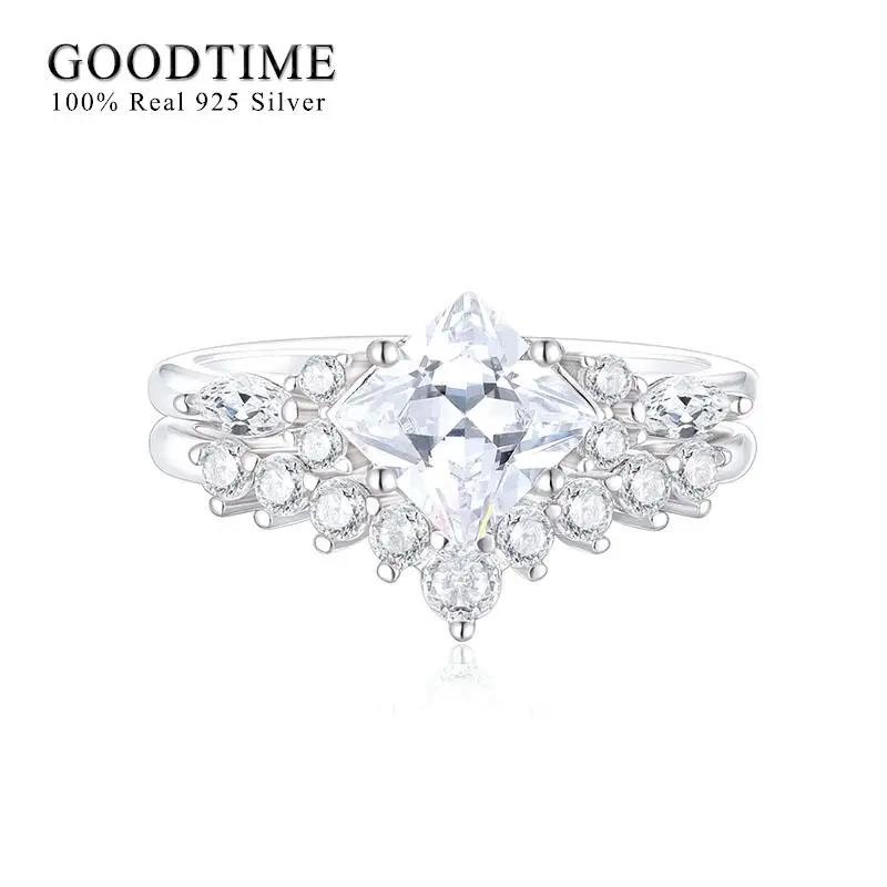 指輪 リング ジルコニア シルバー レディース 贅沢 セット ピュア 100% 925 スターリング ジルコン 婚約 結婚式 ウェディング_1