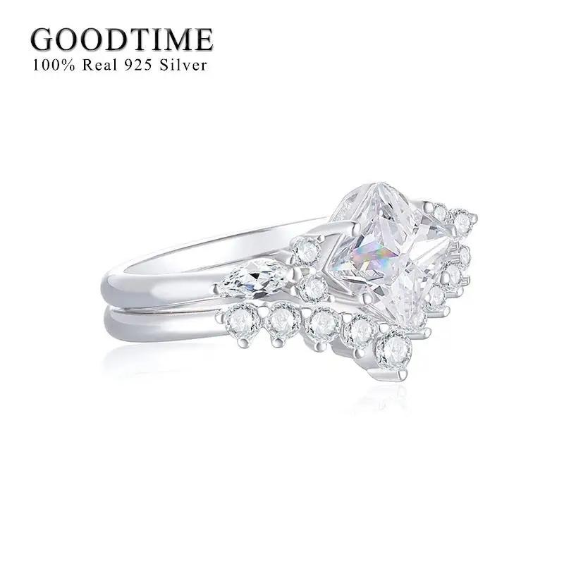 指輪 リング ジルコニア シルバー レディース 贅沢 セット ピュア 100% 925 スターリング ジルコン 婚約 結婚式 ウェディング_2