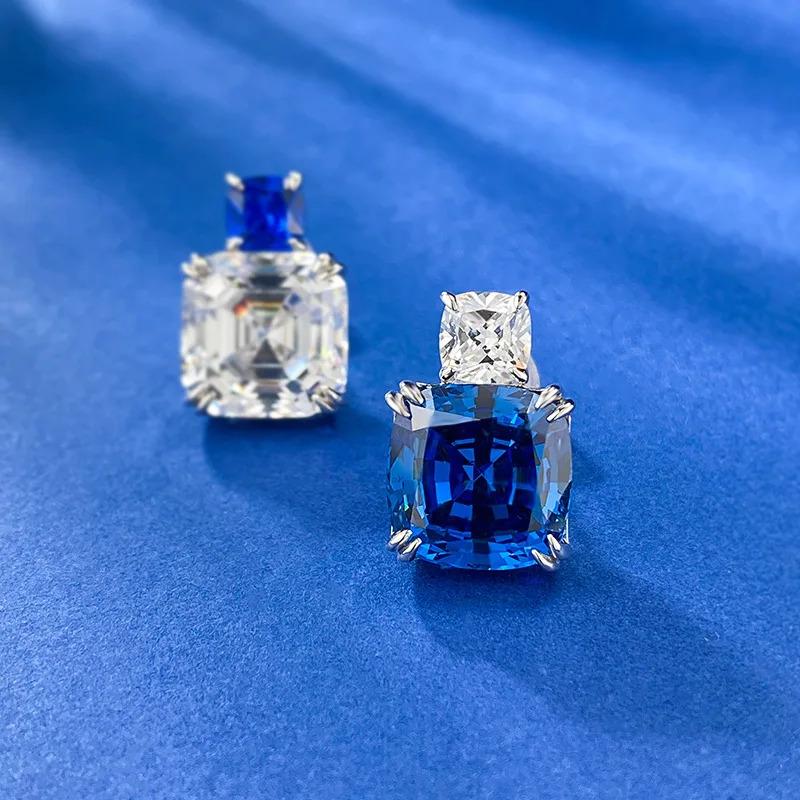ピアス ダイヤモンド シルバー ドロップ リング レディース 100% 925 スターリング アッシャー カット サファイア ハイ_1