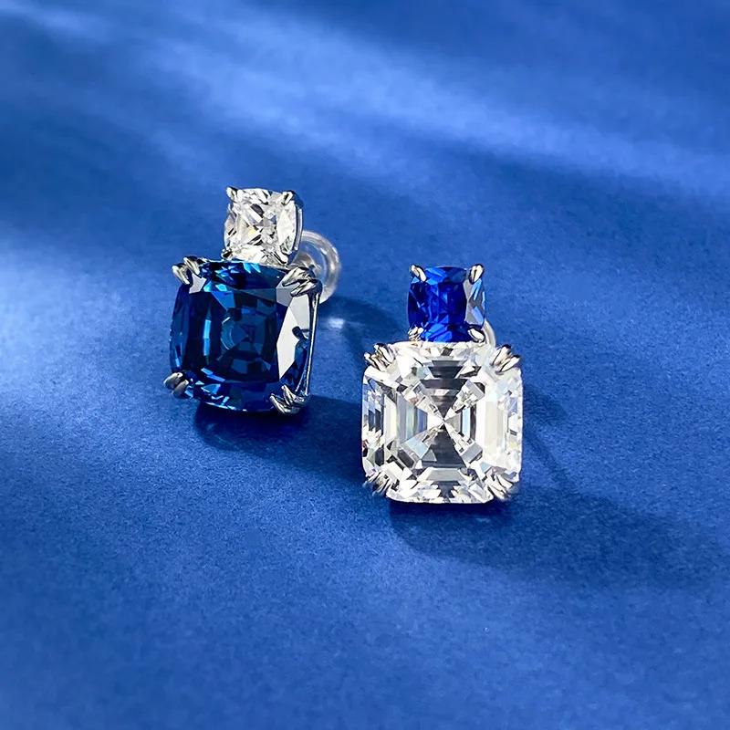 ピアス ダイヤモンド シルバー ドロップ リング レディース 100% 925 スターリング アッシャー カット サファイア ハイ_2