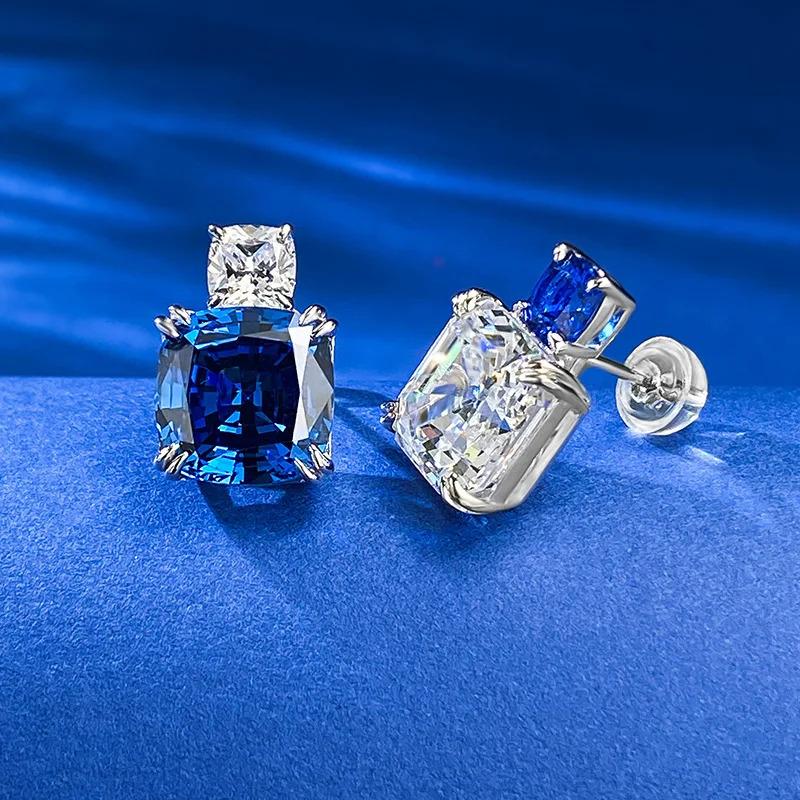 ピアス ダイヤモンド シルバー ドロップ リング レディース 100% 925 スターリング アッシャー カット サファイア ハイ_3