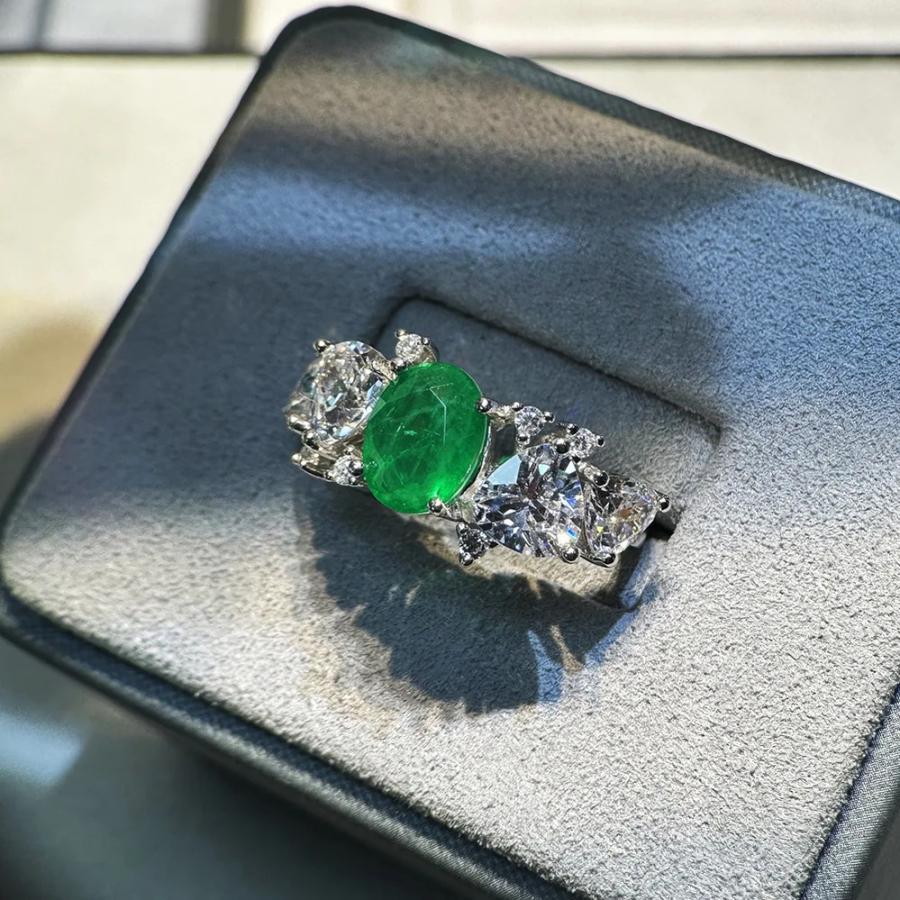 指輪 リング 白 ホワイト ジルコニア エメラルド ゴールド シルバー レディース 2024 新しい 925 スターリング 1.5ct_2