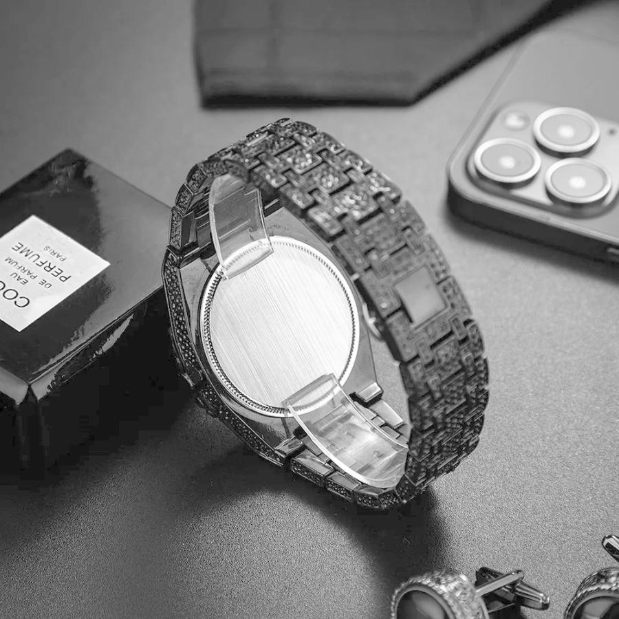 時計 ダイヤモンド ゴールド ラウンド メンズ 贅沢 18K プレート フル クオーツ リスト ウォッチ シャイニー ヒップ ホップ