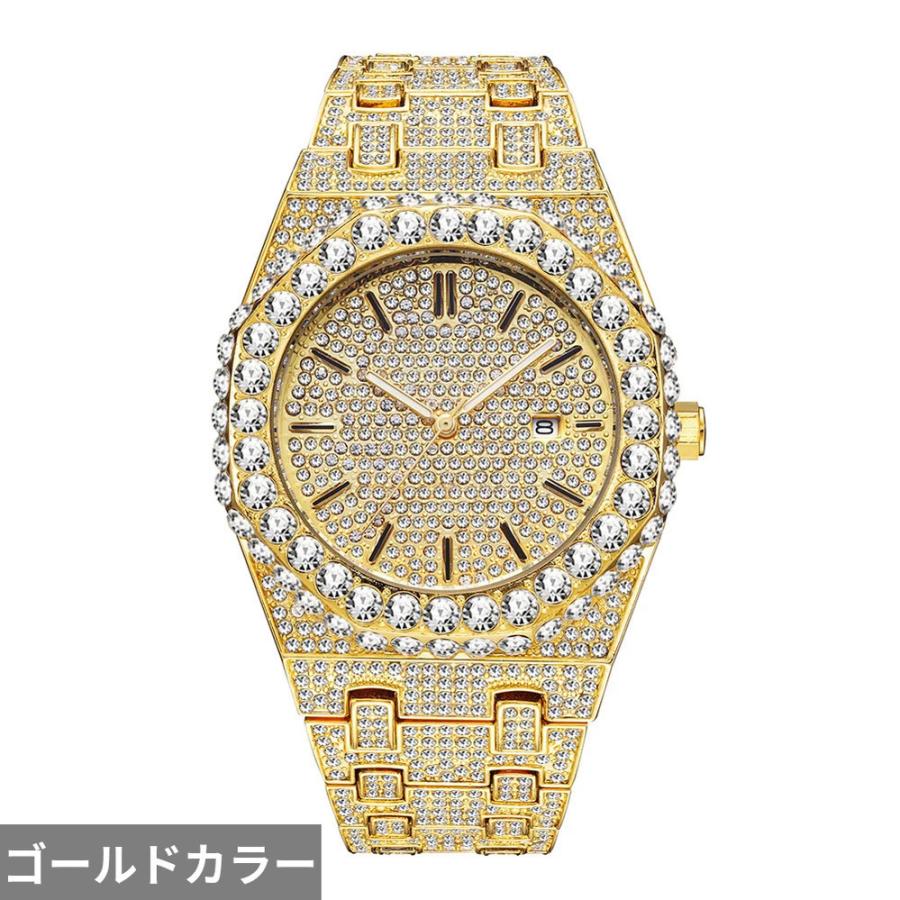 時計 ダイヤモンド ゴールド ラウンド メンズ 贅沢 18K プレート フル クオーツ リスト ウォッチ シャイニー ヒップ ホップ