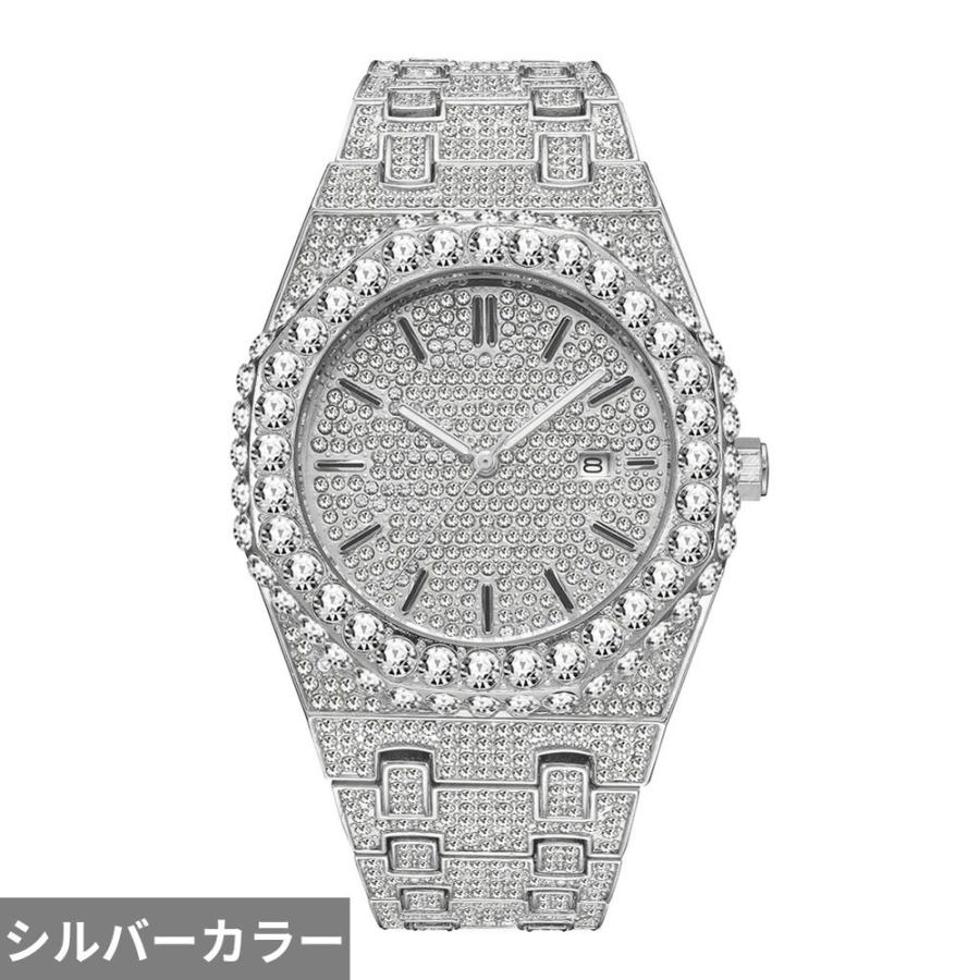 時計 ダイヤモンド ゴールド ラウンド メンズ 贅沢 18K プレート フル クオーツ リスト ウォッチ シャイニー ヒップ ホップ