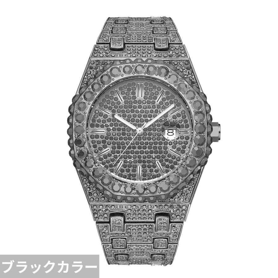 時計 ダイヤモンド ゴールド ラウンド メンズ 贅沢 18K プレート フル クオーツ リスト ウォッチ シャイニー ヒップ ホップ