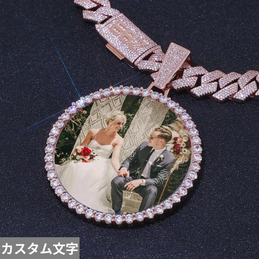 ペンダント ネックレス キューバ ゴールド サークル チェーン ネーム メンズ 15mm 大 写真 ローズ プレート ヒップ ホップ_7
