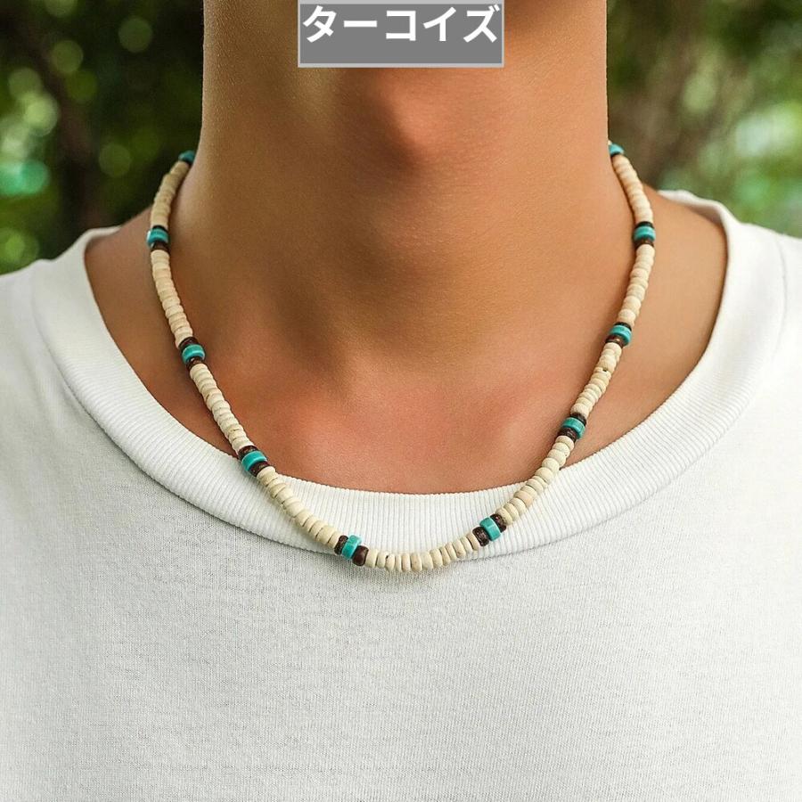 ターコイズと木製ビーズのネックレス ネックレス ペンダント ウッド ビーズ サーファー ビーチ 夏 ブラウン