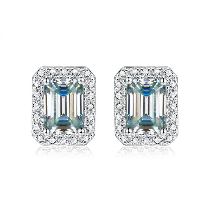 ピアス エメラルド シルバー リング レディース 1ct リアル カラー エメラルドカット モイサナイト スタッド 100% 925 スターリング_2