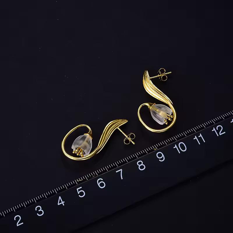 ピアス レディース ハンドメイド 925スターリングシルバー ジュエリー クリスタル ゴールド フラワー スズラン ドロップピアス_3